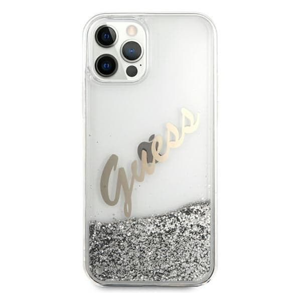 Guess Glitter Vintage Script - iPhone 12 Pro Max cover (sølv)