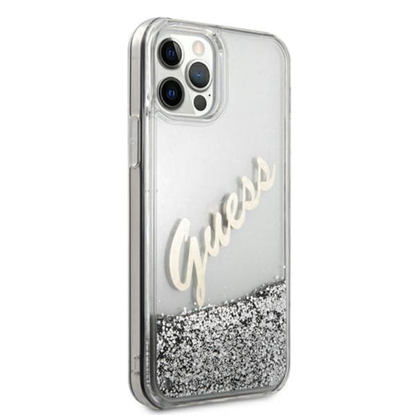 Guess Glitter Vintage Script - iPhone 12 Pro Max cover (sølv)