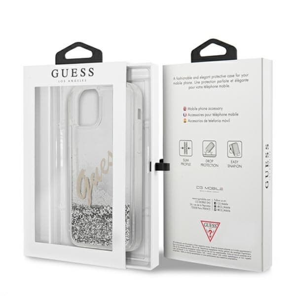 Guess Glitter Vintage Script - iPhone 12 Pro Max cover (sølv)