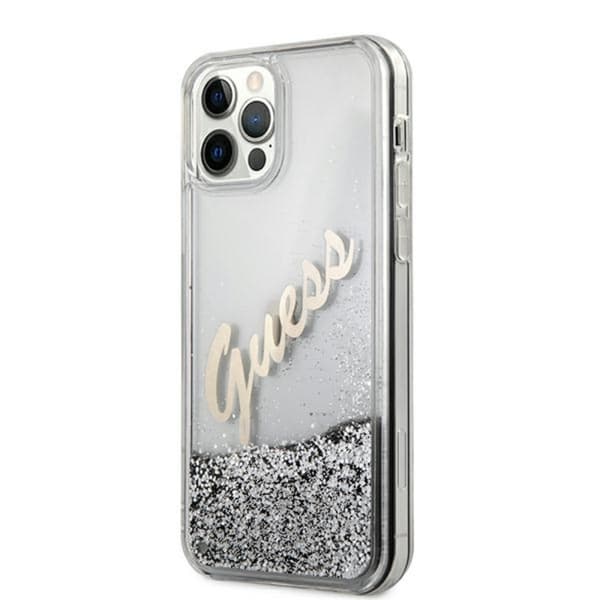 Guess Glitter Vintage Script - iPhone 12 Pro Max cover (sølv)