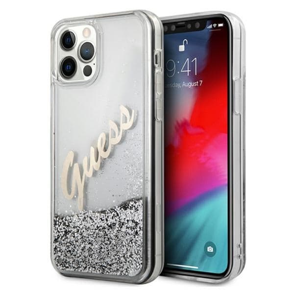 Guess Glitter Vintage Script - iPhone 12 Pro Max cover (sølv)