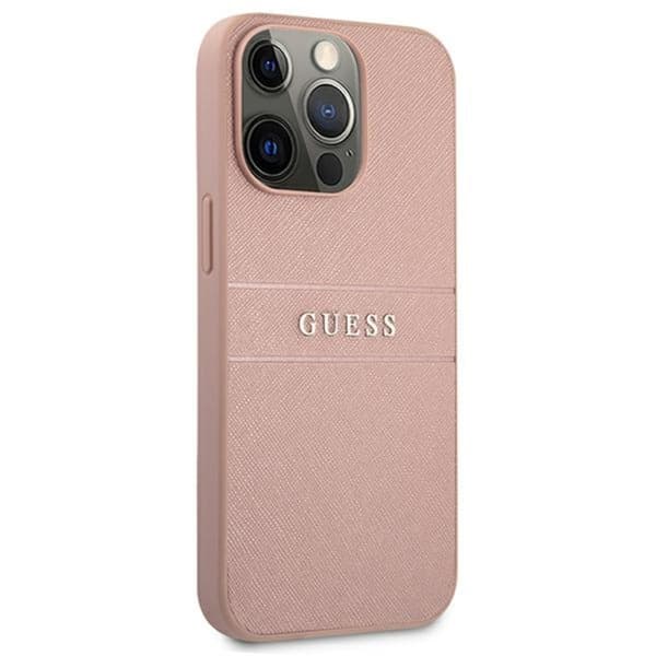 Guess Saffiano Metal Logo Striber - iPhone 13 Pro Max Etui (Pink)