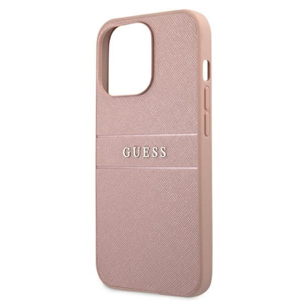 Guess Saffiano Metal Logo Striber - iPhone 13 Pro Max Etui (Pink)