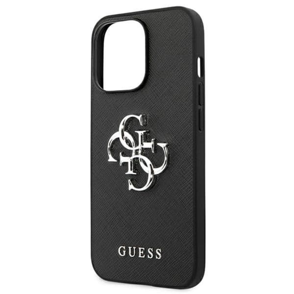 Guess Saffiano 4G iso hopeinen logo - iPhone 13 Pro -kotelo (musta)
