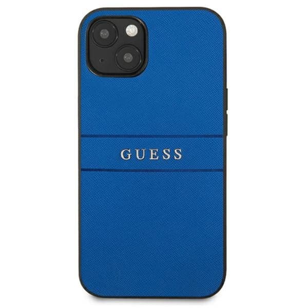 Guess Saffiano Metal Logo Striber - iPhone 13 mini cover (blå)