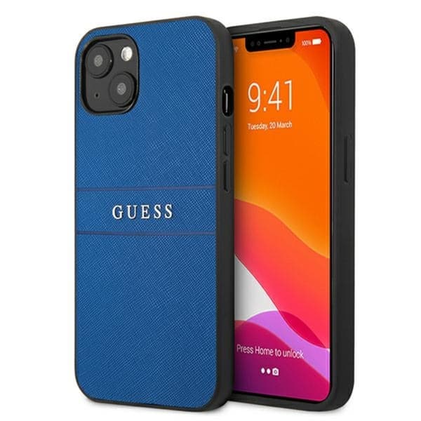 Guess Saffiano Metal Logo Striber - iPhone 13 mini cover (blå)
