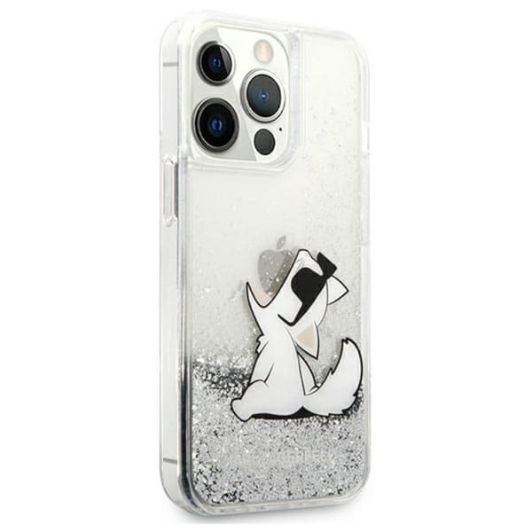 Karl Lagerfeld Liquid Glitter Choupette Fun - iPhone 13 Pro Max cover (sølv)