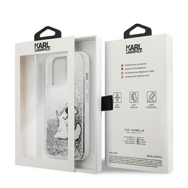 Karl Lagerfeld Liquid Glitter Choupette Fun - iPhone 13 Pro Max cover (sølv)
