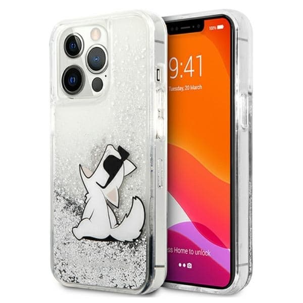 Karl Lagerfeld Liquid Glitter Choupette Fun - iPhone 13 Pro Max cover (sølv)