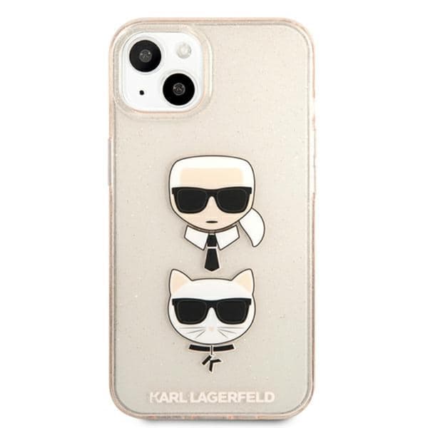 Karl Lagerfeld Glitter Karl & Choupette -pää - iPhone 13 mini -suojakuori (kulta)