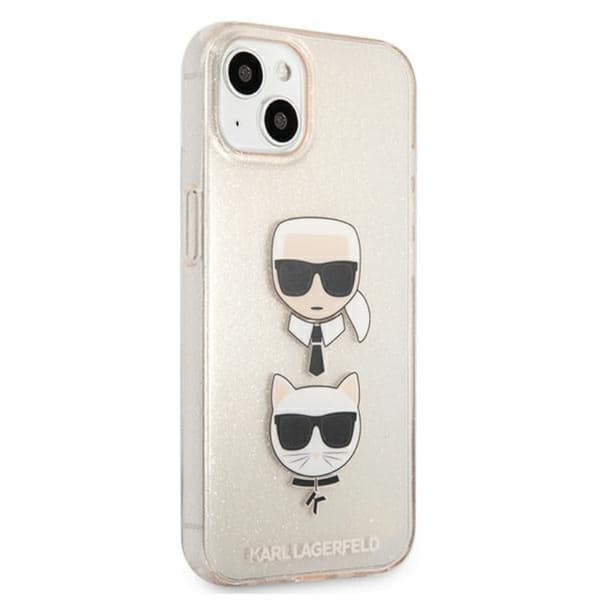 Karl Lagerfeld Glitter Karl & Choupette -pää - iPhone 13 mini -suojakuori (kulta)