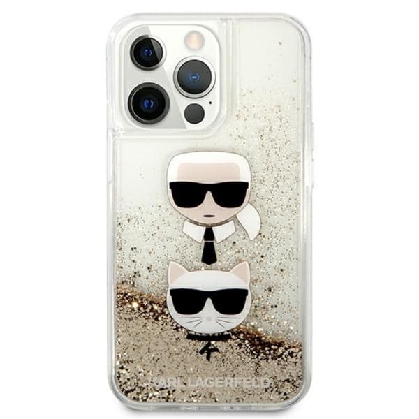 Karl Lagerfeld Liquid Glitter Karl & Choupette Head - iPhone 13 Pro Max cover (guld)