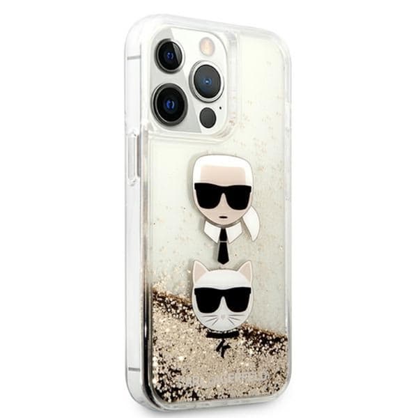 Karl Lagerfeld Liquid Glitter Karl & Choupette Head - iPhone 13 Pro Max cover (guld)