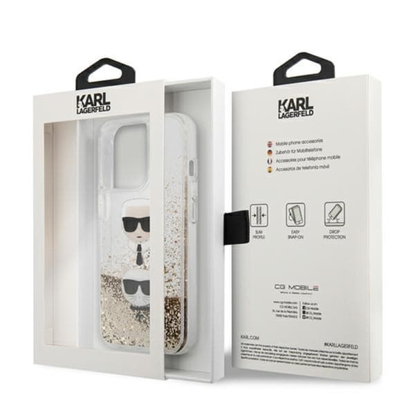Karl Lagerfeld Liquid Glitter Karl & Choupette Head - iPhone 13 Pro Max cover (guld)