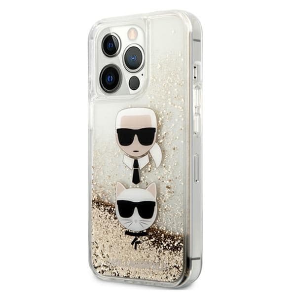 Karl Lagerfeld Liquid Glitter Karl & Choupette Head - iPhone 13 Pro Max cover (guld)
