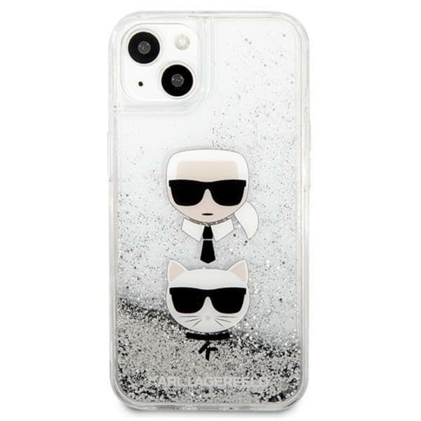 Karl Lagerfeld Liquid Glitter Karl & Choupette Head - iPhone 13 mini cover (sølv)