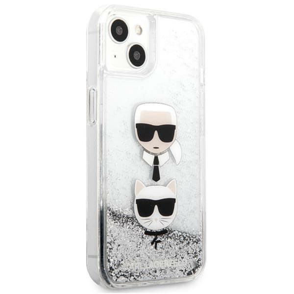 Karl Lagerfeld Liquid Glitter Karl & Choupette Head - iPhone 13 mini cover (sølv)
