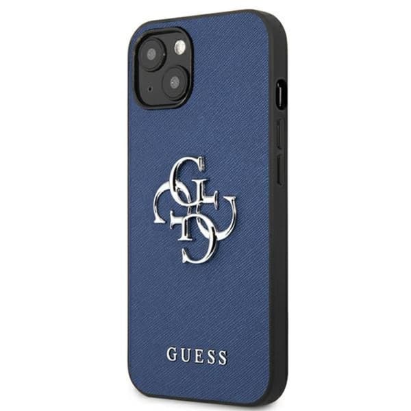 Guess Saffiano 4G stort sølvlogo - iPhone 13 mini cover (blå)