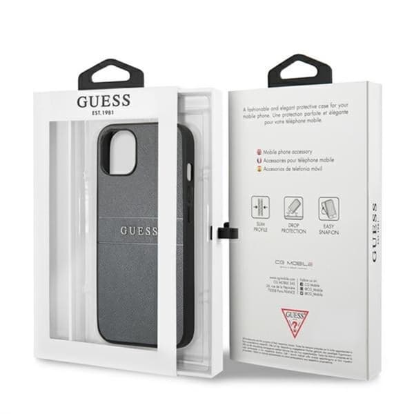 Guess Saffiano Metal Logo Stripes - iPhone 13 mini cover (grå)