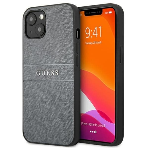 Guess Saffiano Metal Logo Stripes - iPhone 13 mini cover (grå)