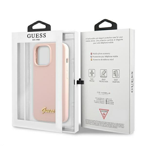 Guess Silicone Script MagSafe - iPhone 13 Pro-skal (rosa)