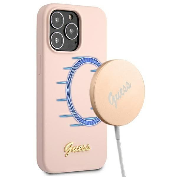 Guess Silicone Script MagSafe - iPhone 13 Pro-skal (rosa)