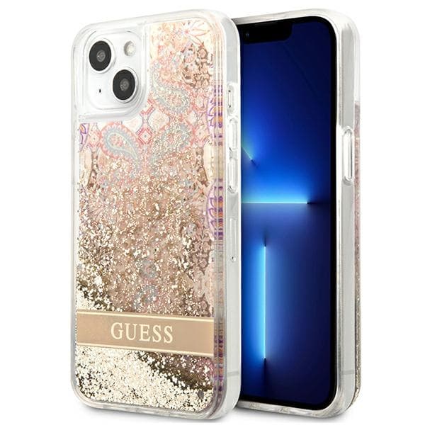 Guess Liquid Glitter Paisley - iPhone 13 mini-skal (guld)