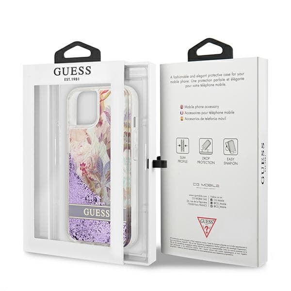 Guess Liquid Glitter Flower - iPhone 13 mini cover (lilla)