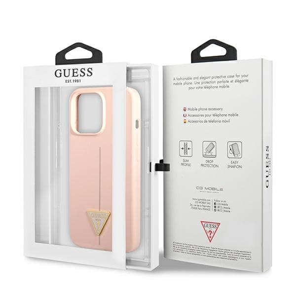 Guess silikoninen kolmiologo - iPhone 13 Pro -kuori (vaaleanpunainen)
