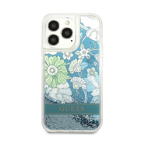 Guess Liquid Glitter Flower - iPhone 13 Pro cover (blå/grøn)