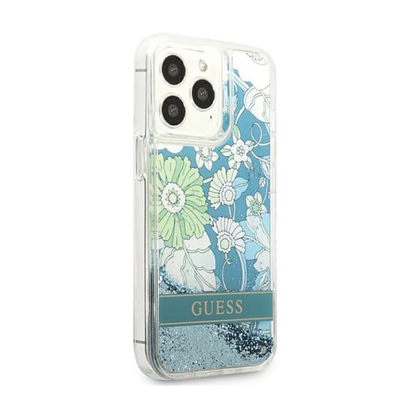 Guess Liquid Glitter Flower - iPhone 13 Pro cover (blå/grøn)