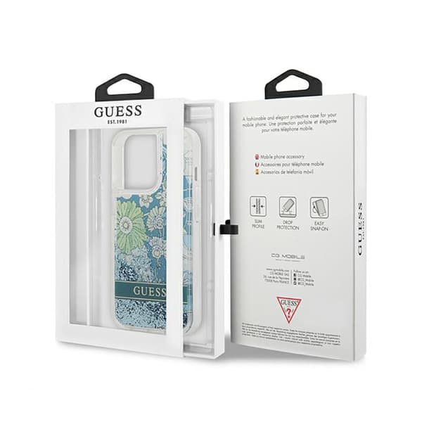Guess Liquid Glitter Flower - iPhone 13 Pro cover (blå/grøn)