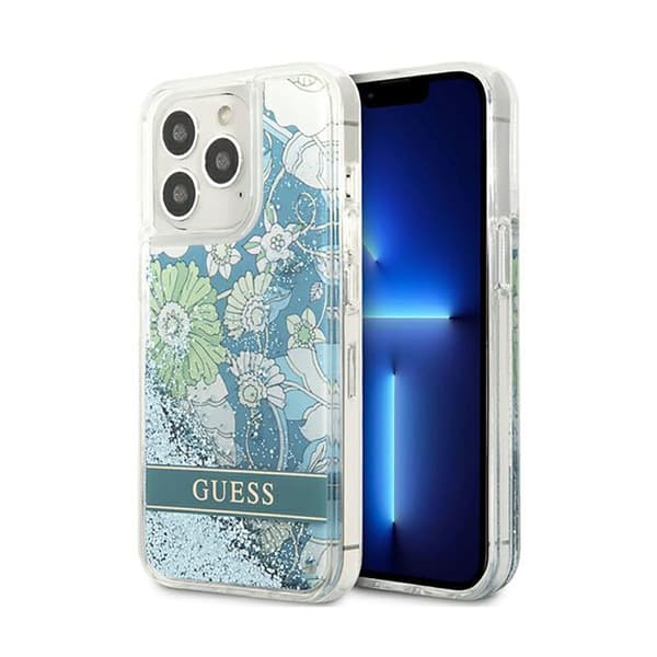 Guess Liquid Glitter Flower - iPhone 13 Pro cover (blå/grøn)