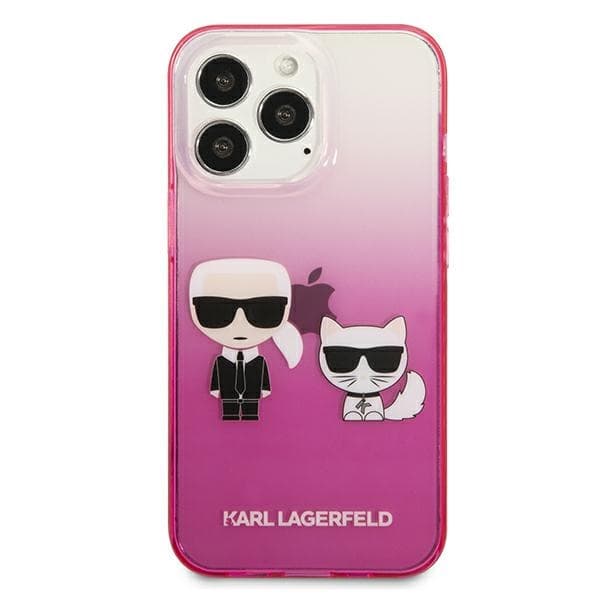 Karl Lagerfeld Gradient Iconic Karl & Choupette - iPhone 13 Pro -suojakuori (Vaaleanpunainen)