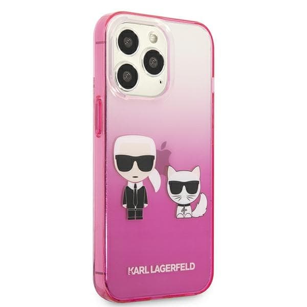 Karl Lagerfeld Gradient Iconic Karl & Choupette - iPhone 13 Pro -suojakuori (Vaaleanpunainen)