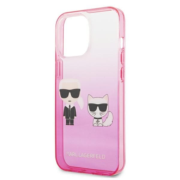 Karl Lagerfeld Gradient Iconic Karl & Choupette - iPhone 13 Pro -suojakuori (Vaaleanpunainen)