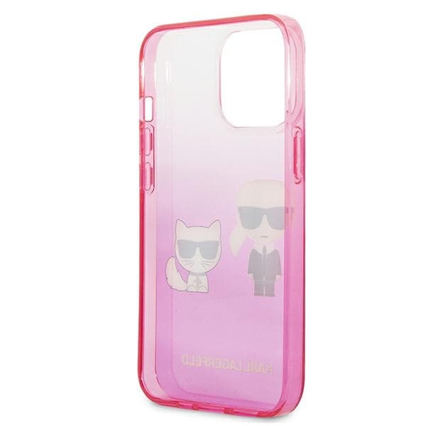 Karl Lagerfeld Gradient Iconic Karl & Choupette - iPhone 13 Pro -suojakuori (Vaaleanpunainen)