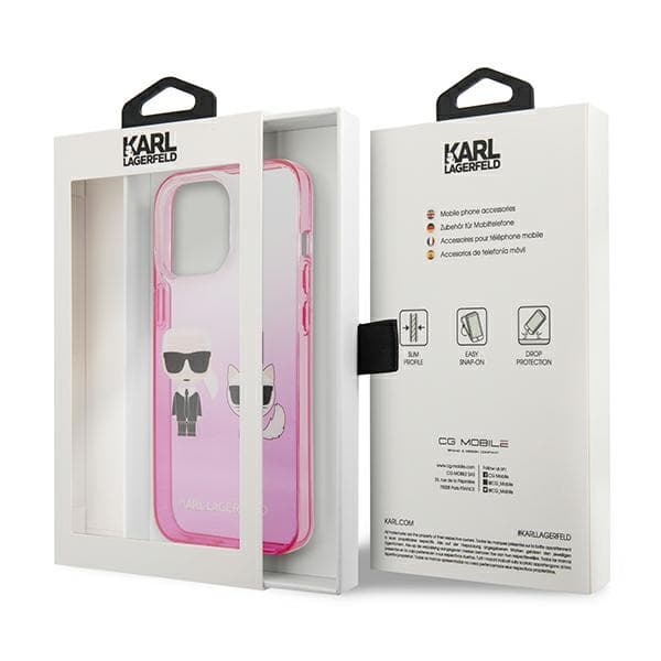 Karl Lagerfeld Gradient Iconic Karl & Choupette - iPhone 13 Pro -suojakuori (Vaaleanpunainen)