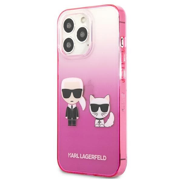 Karl Lagerfeld Gradient Iconic Karl & Choupette - iPhone 13 Pro -suojakuori (Vaaleanpunainen)