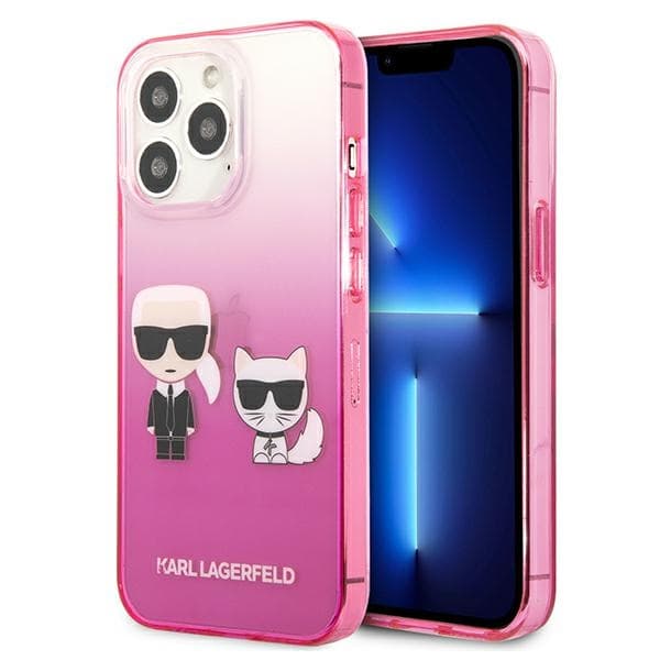 Karl Lagerfeld Gradient Iconic Karl & Choupette - iPhone 13 Pro -suojakuori (Vaaleanpunainen)