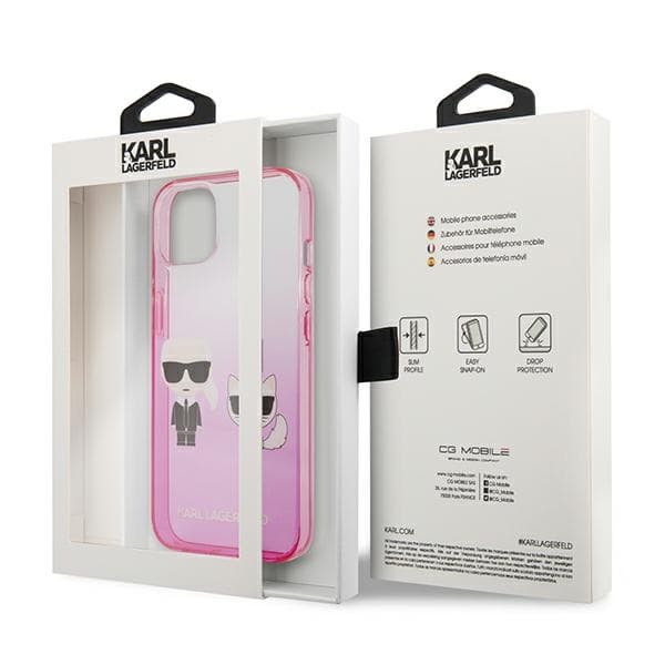 Karl Lagerfeld Gradient Iconic Karl & Choupette - iPhone 13 mini cover (lyserød)