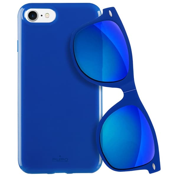 PURO Sunny Kit - iPhone SE (2022/2020) / 8/7 Skal Set + Vikbara Solglasögon (Blå)