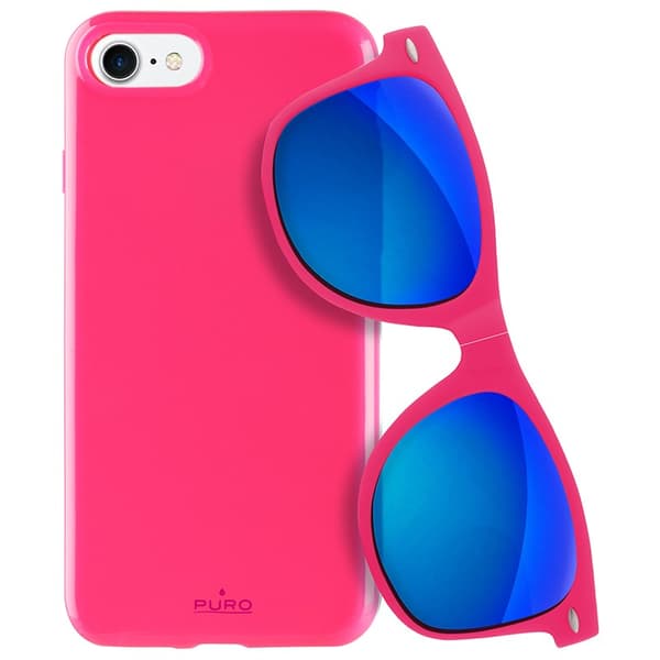 PURO Sunny Kit - iPhone SE (2022/2020) / 8/7 Skal Set + Vikbara Solglasögon (Rosa)