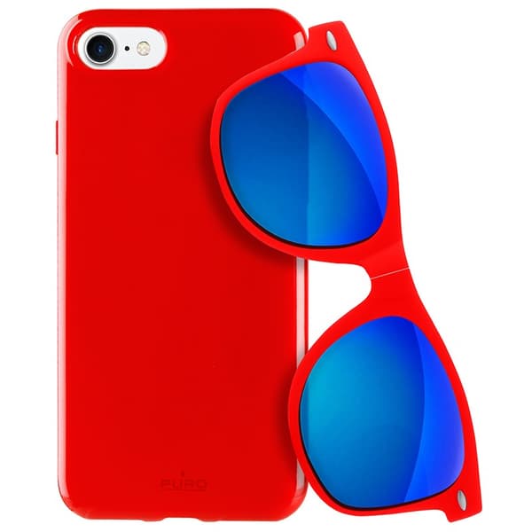 PURO Sunny Kit - iPhone SE (2022/2020) / 8/7 Skal Set + Vikbara Solglasögon (Röd)