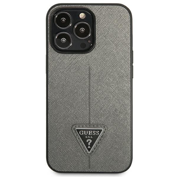 Guess Saffiano Triangle Logo Cover - iPhone 13 Pro Max Cover (Sølv)