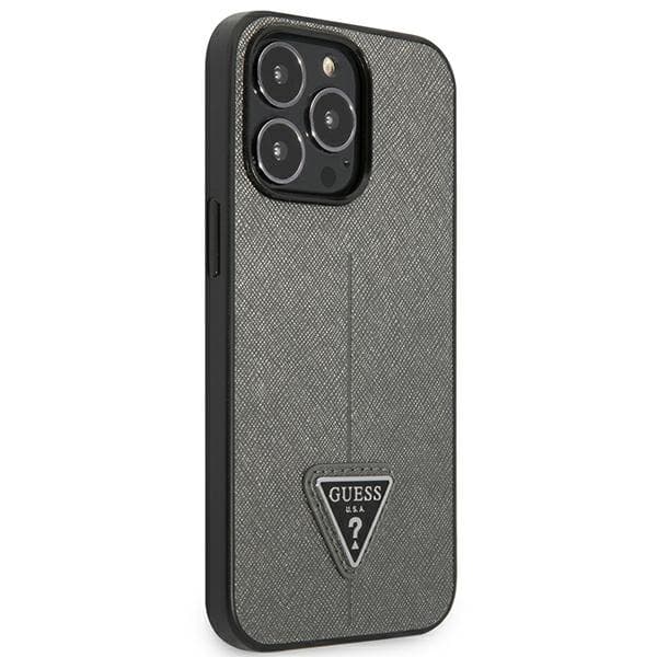 Guess Saffiano Triangle Logo Cover - iPhone 13 Pro Max Cover (Sølv)