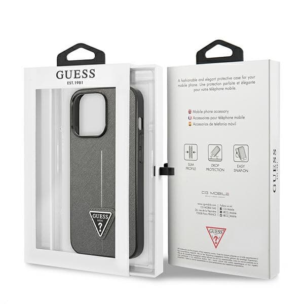 Guess Saffiano Triangle Logo Cover - iPhone 13 Pro Max Cover (Sølv)