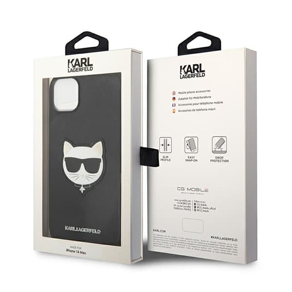 Karl Lagerfeld Saffiano Choupette Head Patch-etui - iPhone 14 Plus-etui (sort)
