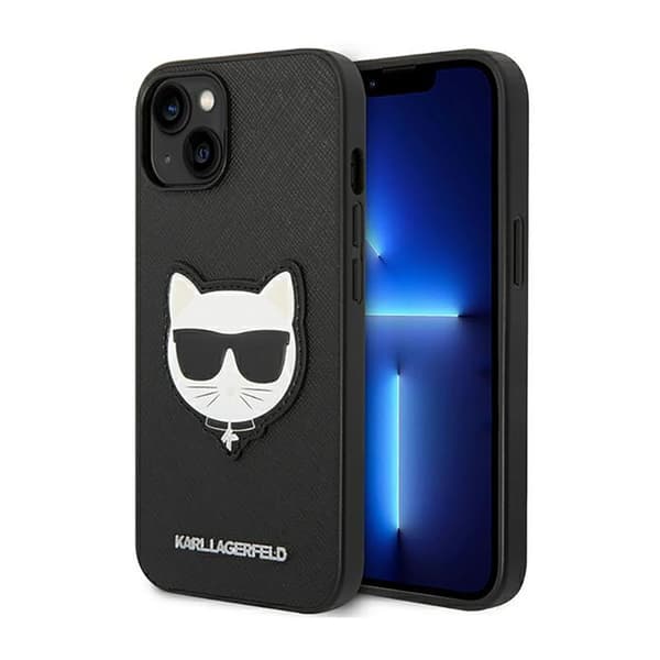 Karl Lagerfeld Saffiano Choupette Head Patch-etui - iPhone 14 Plus-etui (sort)
