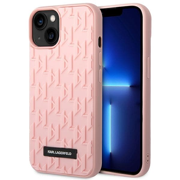 Karl Lagerfeld monogram 3D-mønster - iPhone 14 Plus cover (lyserød)